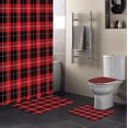 thumbnail image 2 of FMSHPON RedBlack Checkered 4 Piece Bathroom Set Shower Curtain Bath Rug Contour Mat and Toilet Lid Cover, 2 of 7