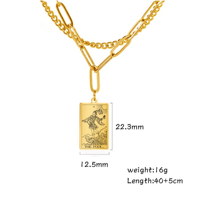 Unift Collar con colgante de tarjeta de Tarot para mujer, joyería de esoterismo de adivinación de bruja, gargantilla de cadena de acero inoxidable con clip