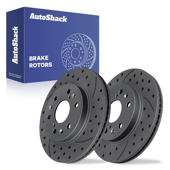 AutoShack Front Vented Drilled & Slotted Coated Brake Rotors Black Matte Finish 2-PC Set Replacement for 2005-2018 Chevrolet Silverado 1500 2005-2018 GMC Sierra 1500 BlackShield 12.99" (329.9 mm)