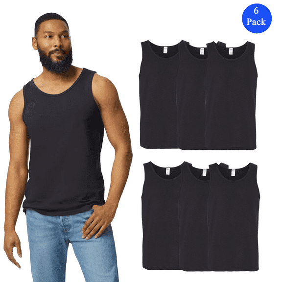 Gildan Heavy Cotton Tank Top for Men, Sleeveless Assorted Color Bound Neck Tank, 6 Pack, S