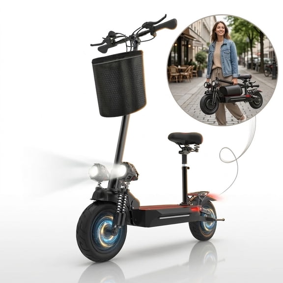 Mebike Dual Motor Electric Scooter Adults with Seat,40Mph Max Speed& 43Miles Range Folding Electric Scooter,UL 2272