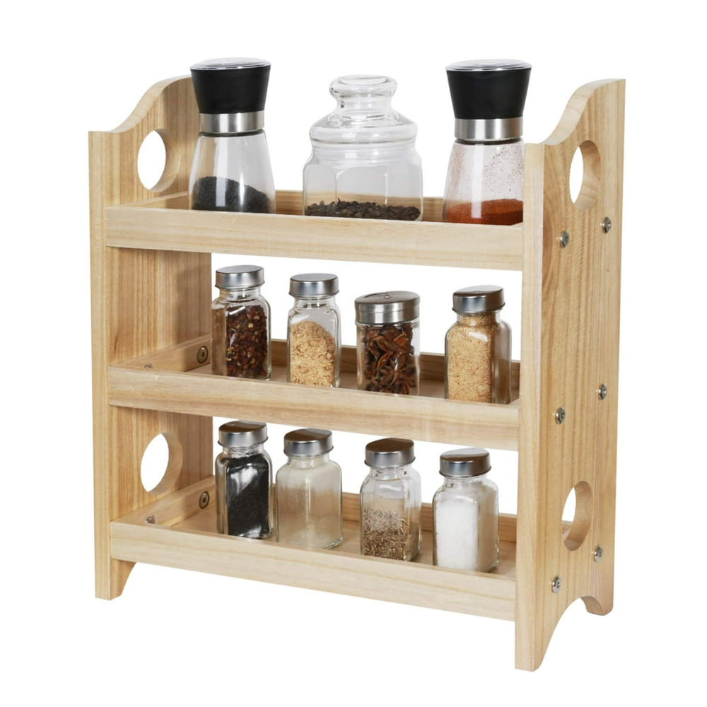 3Tier Spice Rack Organizer Countertop Rustic Wood