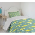 thumbnail image 4 of Ambesonne Shark Quilted Bedspread Set 2 Pcs, Friendly Yellow Fishes, Twin Size, Sea Green Yellow, 4 of 6