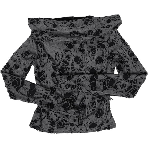 HUGFEGWE Punk Style Long Sleeve Hooded Top for Women Alternative Festival Outfit with Layered Design Edgy Fit Unique Chic Fashion U2536-6089
