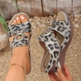 thumbnail image 3 of Rokment Women's Leopard Wedge High Heels Slip on Dress Sandals Trendy Casual Buckles Hollow out Leather Platform Chunky Heeled Slides Beach Summer Vacation Camouflage Size 6, 3 of 7