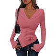 thumbnail image 3 of Women'S Long Sleeve Draped Neck Shirts Slim Fit Going Out Y2k Tops Blouses Fall Outfits Fashion Clothes Peach Color XXL, 3 of 8
