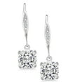 thumbnail image 3 of Gem Stone King 925 Sterling Silver White Moissanite and White Diamond Earrings for Women (3.41 Cttw, Gemstone Birthstone, Cushion 7MM), 3 of 6