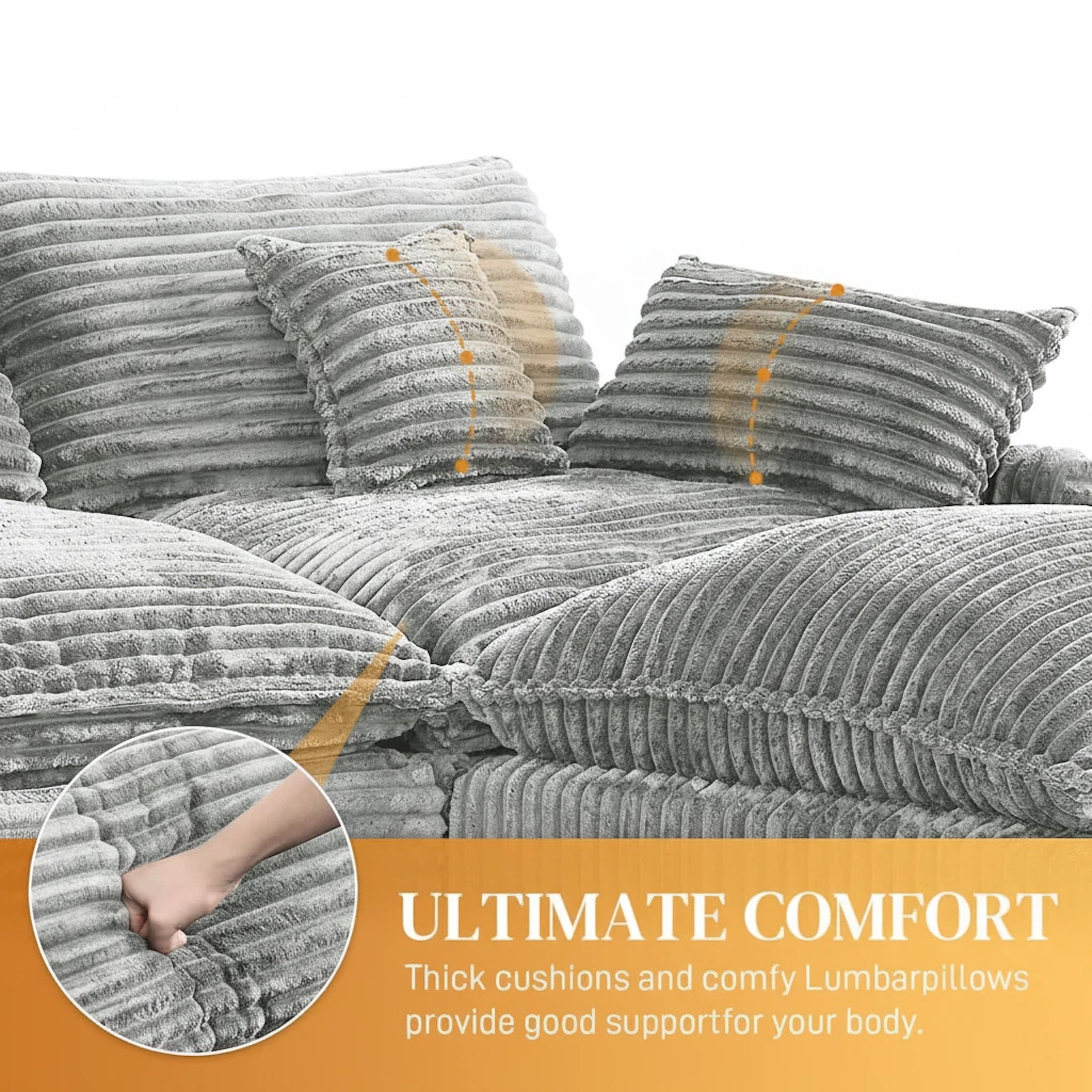 Vinform 145" U Shaped Cloud Couch Sectional with USB Charging, Hidden Storage, Cup Holders & Double Chaise, Light Grey