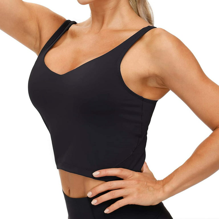 HAWEE Women's Longline Sports Bra Wirefree Padded Medium Support Yoga Bras  Gym Running Workout Tank Tops