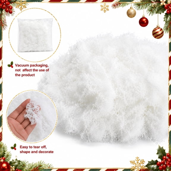 EBaokuup 7 Oz Christmas Artificial Snow, Fluffy Snow Fiber for Crafts, Indoor Holiday Village and Winter Decor