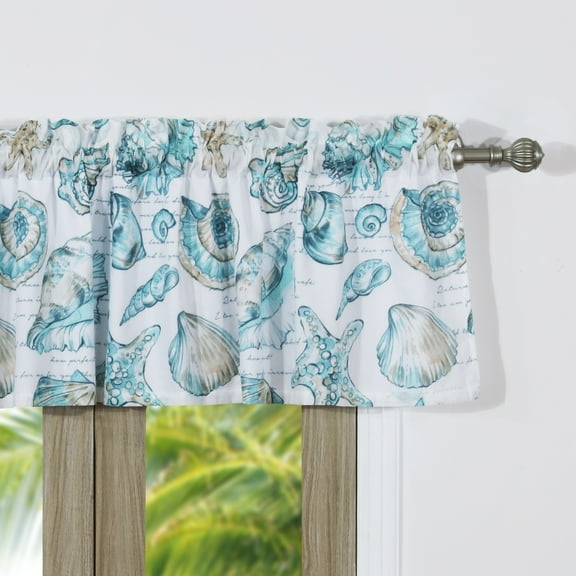 Global Trends Coastal Seashell Rod Pocket Window Valance, 84” x 19”