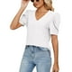 thumbnail image 1 of Camisa de manga abullonada, blusa con cuello en V para mujer, blusa con cuello en V calado, blusa de manga corta diseñada a medida, 1 of 6