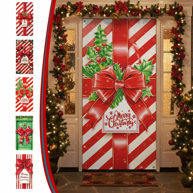 Cubierta Navideña para Puerta de 90 X 180 Cm (35 X 71 Pulgadas), Multicolor, Nailon y Elastano, Ideal para Decoración Festiva. Material Duradero. Fácil Instalación. 1 Unidad. Decoración de Pared para