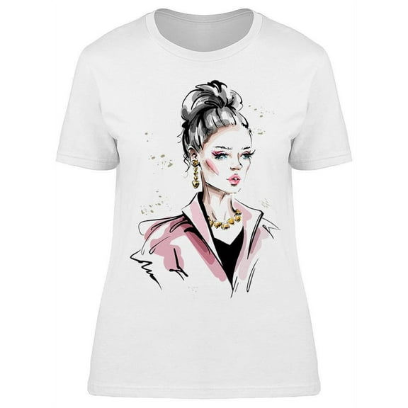 Beautiful And Young Woman Sketch T-Shirt Women -Image by Shutterstock, Female x-Large