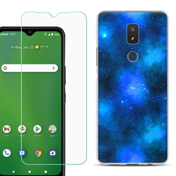 Slim-Fit TPU Fashion Phone Case for Cricket Icon 3, with Tempered Glass Screen Protector, by OneToughShield ® - Cosmos/Stars