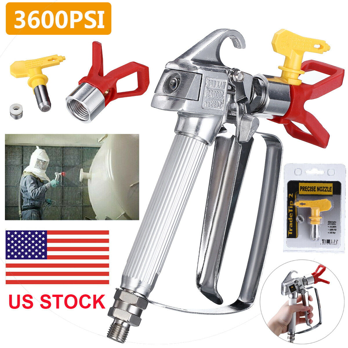 NEW 3600 PSI Spray Gun with 517 Tip Guard For Airless Paint  Sprayer US 