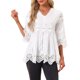 thumbnail image 1 of INSPIRAR CHIC Blusas de Encaje para Mujeres, Camisas Elegantes de Chifón de Primavera con Corte Hueco, Manga 3/4, Cuello en V, Blancas S, 1 of 6