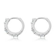 thumbnail image 2 of AVORA 925 Sterling Silver Textured 3-stone Simulated Diamond CZ Huggie Hoop Earrings, 2 of 6