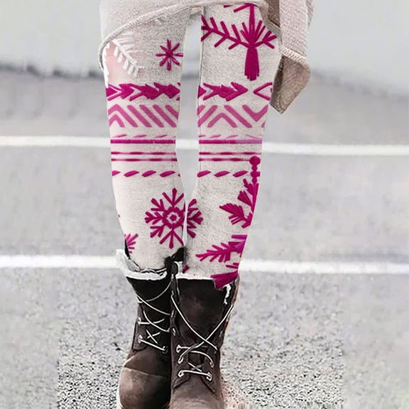 Hueook Flare Leggings for Women Women Christmas Print Casual Hip Lifting Yoga Pants Leggings Elastic Pants Leggings Tight Pants White L