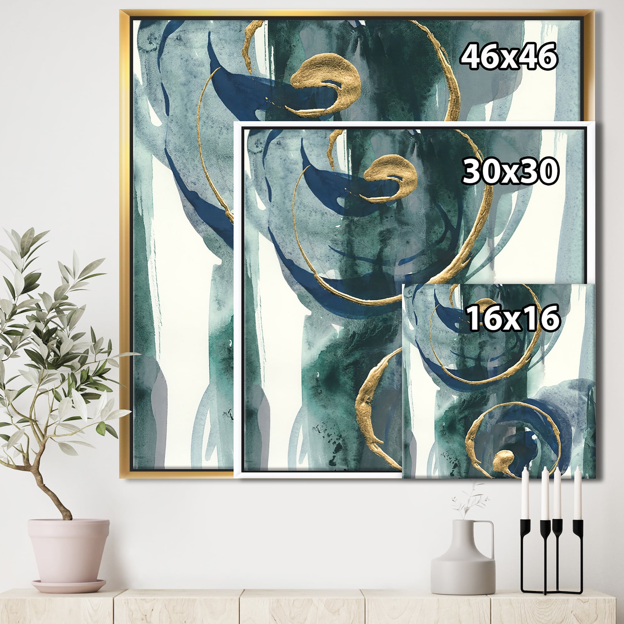 Designart ' Mettalic Indigo and Gold II ' Posh & Luxe Framed Canvas