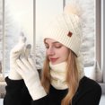 thumbnail image 6 of Rdhnmea Women Winter Beanie Hat Scarf Gloves Set, 3 Pcs Fleece Knitted Pompom Hat Thick Warm Neck Scarf and Gloves Winter Gift Accessories, 6 of 9