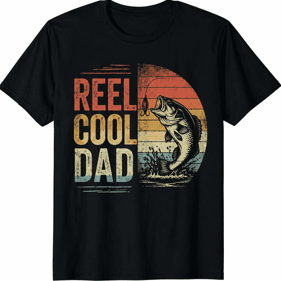 Mens Funny Fishing Dad T Shirts Reel Cool Dad Fathers Day Graphic Tee for Men Vintage Bass Fishing Graphic Tees