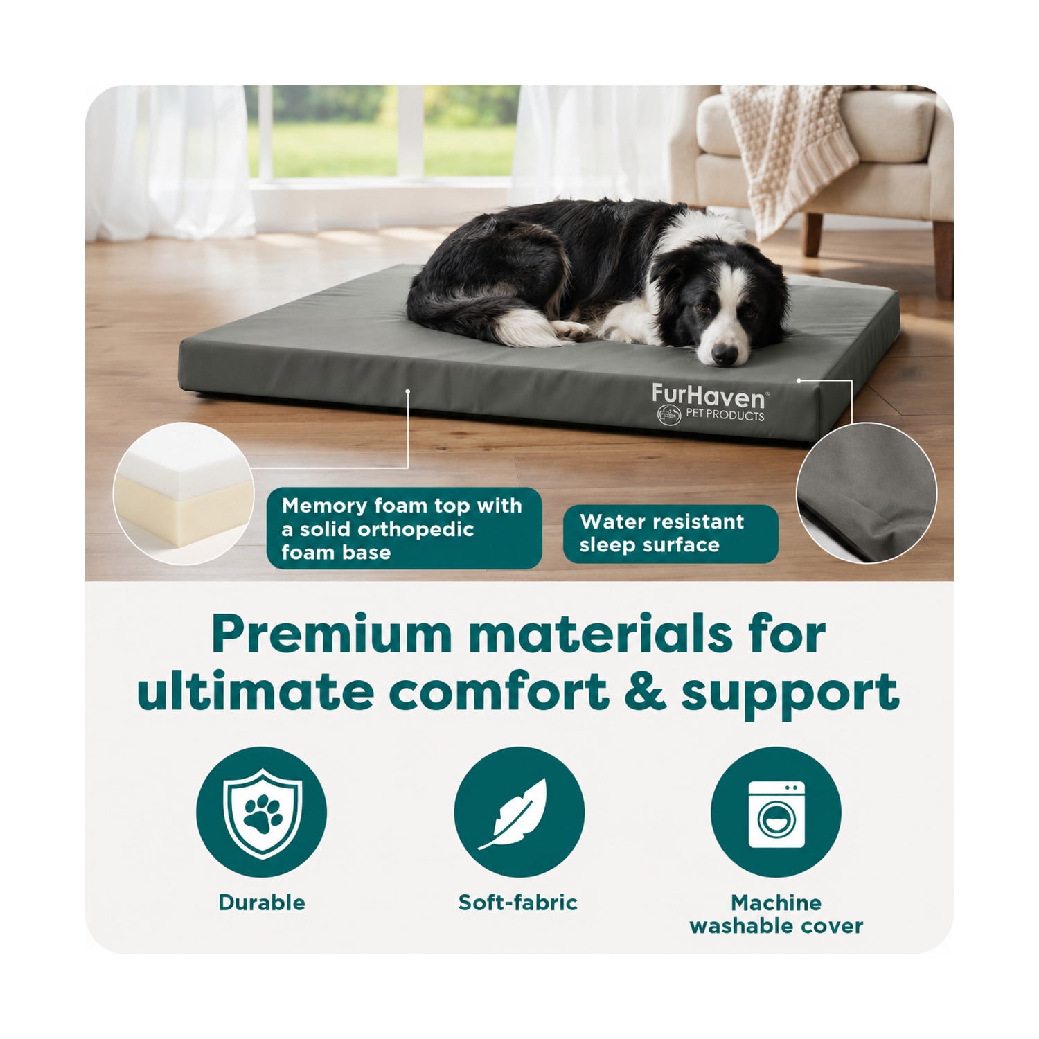 FurHaven Indoor-Outdoor Deluxe Memory Top Mat, Stone Gray, Jumbo, 1 Count