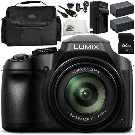 Panasonic Lumix DC-FZ80 Digital Camera 8PC Accessory Bundle – Includes 64GB SD Memory Card + 2x Replacement Batteries + AC/DC Rapid Home & Travel Charger +
