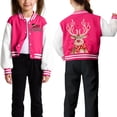 thumbnail image 3 of Staki Girls Christmas Sweatshirt Girl's Christmas Jacket Button Down Long Sleeve Preppy Outerwear(Hot Pink,5-6 Years), 3 of 7
