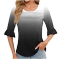 thumbnail image 2 of GERsome Short Sleeve T-Shirts for Women Trendy 3/4 Ruffle Sleeve Crew Neck Loose Fit Shirts Gradient Print Summer Casual Tunic Tops, Sizes S-3XL, 2 of 8