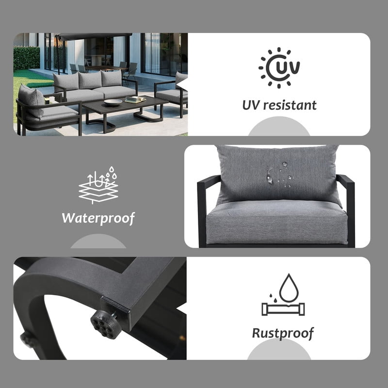 4-Piece Steel Frame Outdoor Sectional Sofa Set with Coffee Table, Patio Conversation Set with Cushions, Patio Furniture Set for Garden, Lawn & Backyard