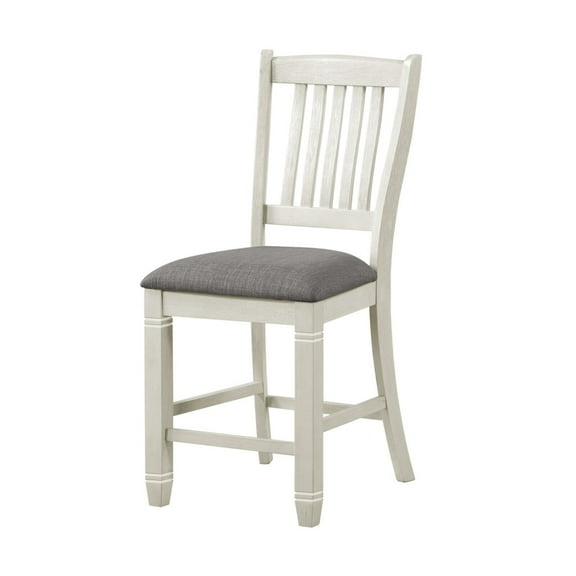 Antique White Finish Set of 4 Counter Height Chairs Textured Fabric Upholstered Dining Furniture