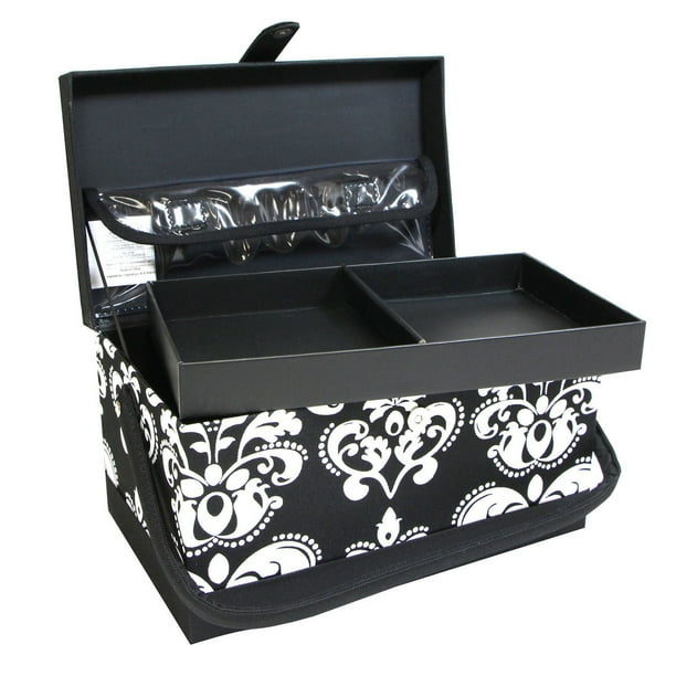 Panier à Couture En Coton Et Bois Rose - Boîte De Rangement Portable 30,5 X 23 X 15,5 Cm