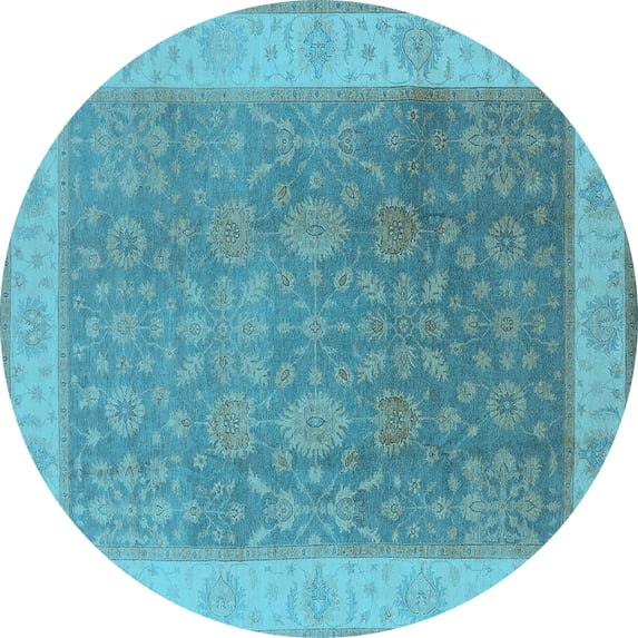 Ahgly Company Indoor Round Oriental Light Blue Traditional Area Rugs, 7' Round
