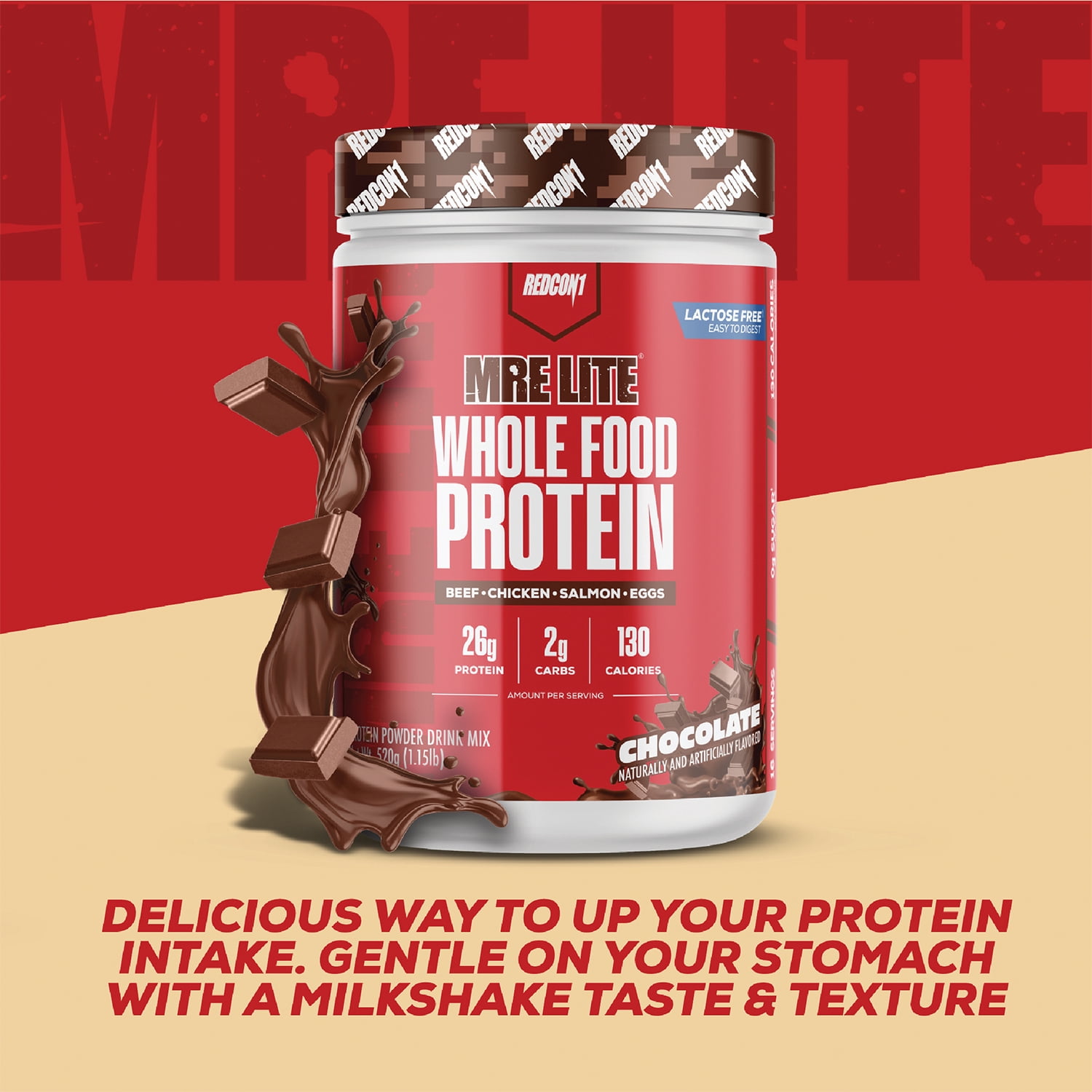 REDCON1 MRE LITE Whole Food Protein Powder, Chocolate, Whey & Lactose Free Meal Replacement, Easy to Digest, 16 Servings