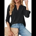 thumbnail image 3 of Blusas Elegantes e Informales para Mujer, Camisetas de 3/4 con Cuello en V y Mangas Enrollables. Negro M, 3 of 10