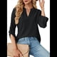 thumbnail image 3 of Blusas Elegantes e Informales para Mujer, Camisetas de 3/4 con Cuello en V y Mangas Enrollables. Negro M, 3 of 10