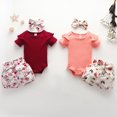 thumbnail image 4 of 0-18M Bébé Bébé Fille Manches Courtes Volants Romper Top Imprimé Floral Short Bandeau 3Pcs Set, 4 of 4
