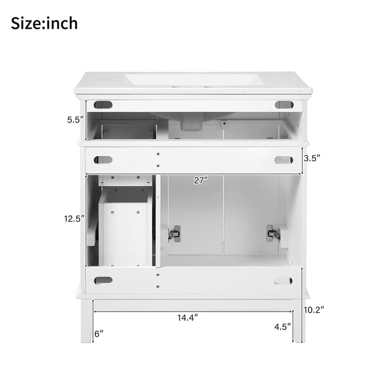 Bellemave 30" Bathroom Vanity Sink Combo, Modern Bathroom Storage Cabinet with 2 Drawers and 2 Soft Closing Door, Freestanding Bathroom Vanities (White)