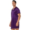 thumbnail image 3 of inhzoy Mens Satin Pajamas Short Sleeve Silk Nightshirt V Neck Nightwear Nightgowns Purple XL, 3 of 9
