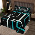 thumbnail image 2 of YST Abstract Square Twin Coverlet Set Black and Turqoise Bedding Set, Rectangle Minimalist Bedspread Set Modern Geometric Quilt Set for Boys Girls, Contemporary Aesthetic Bed Quilt, 2 of 5