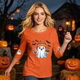 thumbnail image 5 of Trgacdwlo Halloween Shirts for Women 3/4 Length Sleeve Funny Pumpkin Graphic Womens Crew Neck Shirts Cat on Pumpkin Full Moon Fall Women's Tunics XXL, 5 of 7