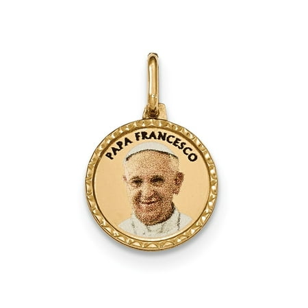 14k Yellow Gold Polished Printed Papa Francesco Medal Pendant