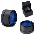 thumbnail image 4 of Tungsten Wedding Band Ring 10mm for Men Women Black Blue Off Set Line Pipe Cut Brushed Lifetime Guarantee, 4 of 4