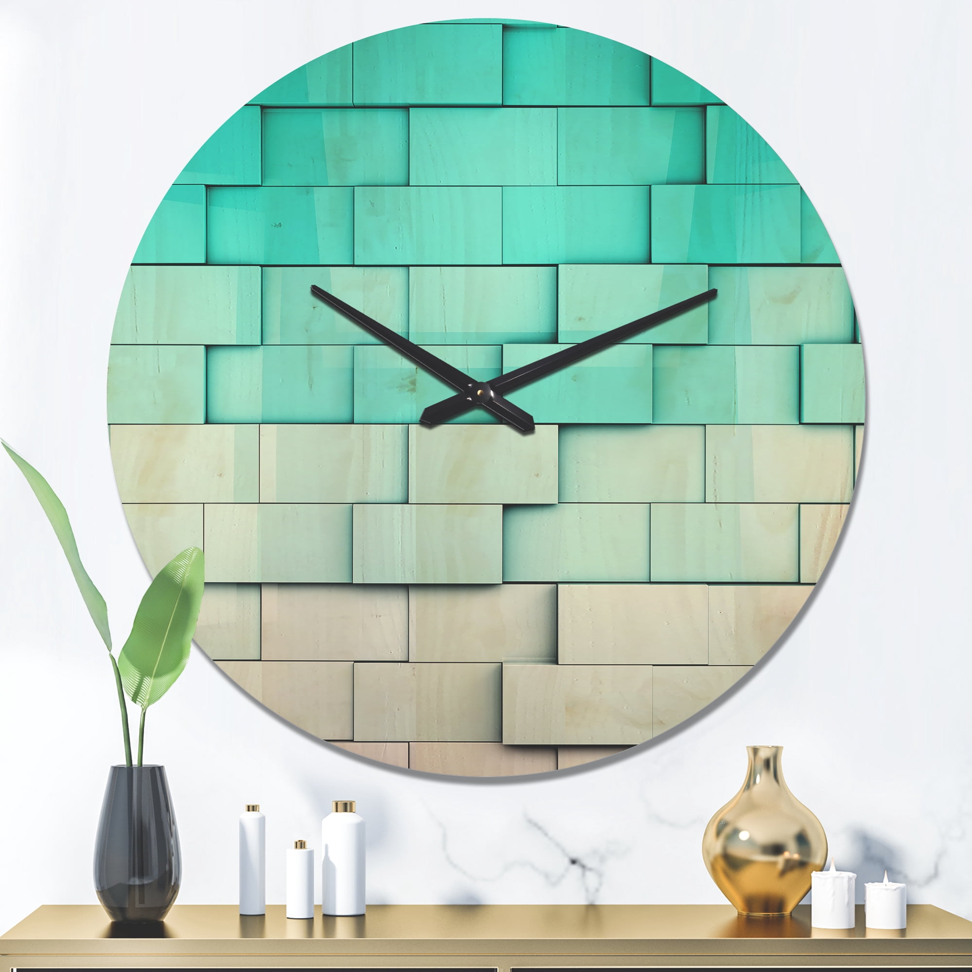 Designart 'Blue Mosaic Cubes Wall' Modern Wood Wall Clock