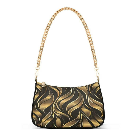 Ryvnso Gold Tropical Leaves Womens Chain Shoulder Bag Tote Handbags Clutch Hobo Purse with Zipper for Travel