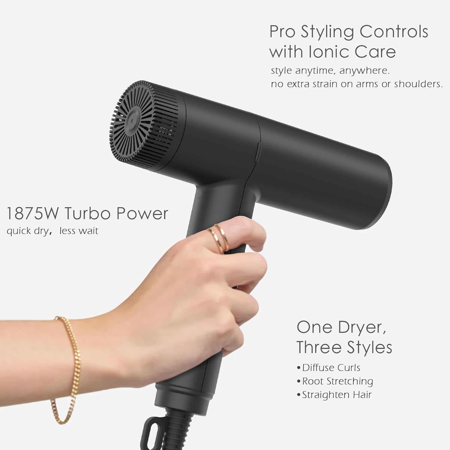 TOME 1875W Hair Dryer High Speed Motor Brushless 110000 RPM Blow Dryer Negative Ionic Cool Shot Lock with Diffuser Comb Nozzle,Black