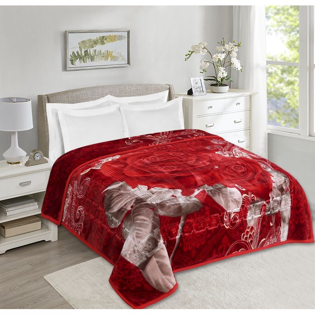 Virtu Couverture en Molleton Premium 12 Lbs, 2 Plis Réversible Imprimée Raschel Lourde & Chaude Style Coréen, Très Grand