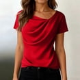 thumbnail image 4 of Women's Asymmetrical Short Sleeve Cowl Neck Blouses Summer Ruched Loose Fit Y2K Casual Beach Going Out Tops Red XXL, 4 of 6
