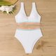 thumbnail image 5 of Traje de baño para mujer, color liso, escote en V, cintura alta dividida con costuras, bikini dividido, traje de baño para mujer, conjuntos de bikini para mujer, trajes de baño bikini para mujer, 5 of 6